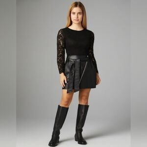 NWT Rachel Roy Vegan Leather Mini Skirt Black w/ Silver Exposed Zipper Size 10